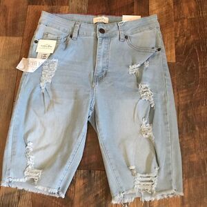 Vince blue NY Bermuda Distressed Denim High Waist Shorts SZ 7 New with tags